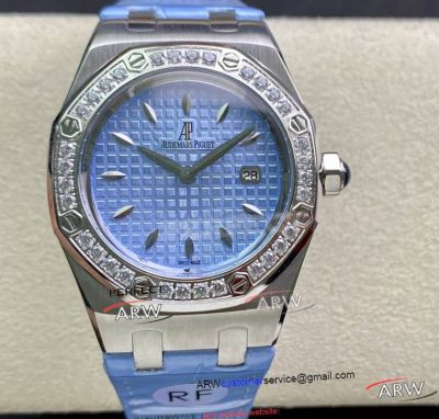 Super Clone Audemars Piguet Royal Oak Lady Blue Dial Diamond Bezel Watch